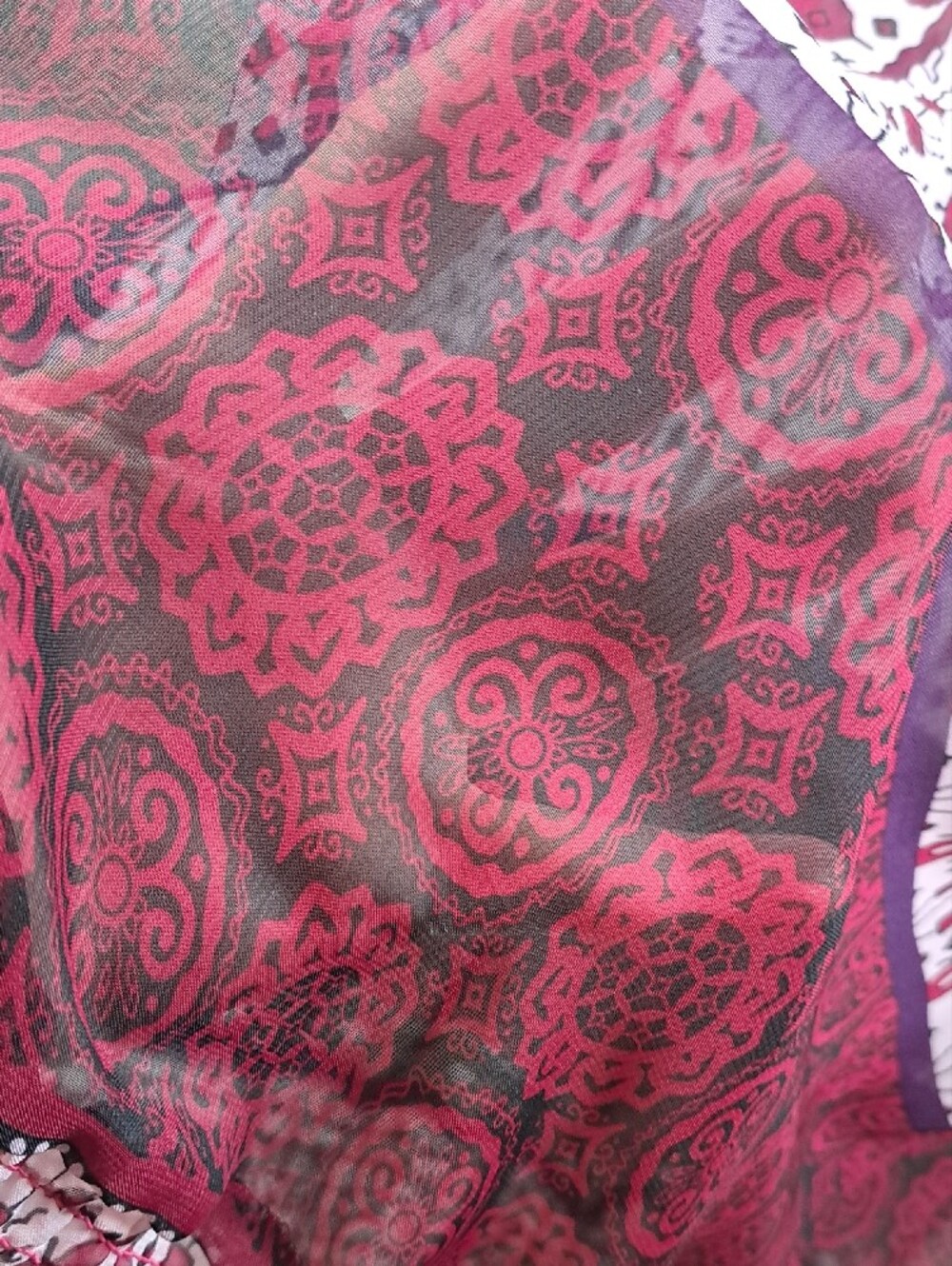Maurices Burgundy & White Paisley Flutter Sleeve Blouse - Picture 3 of 11
